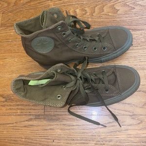 Women's Converse in US 9, Olive Green with Hidden Wedge Heel & Paint Bottom Sole